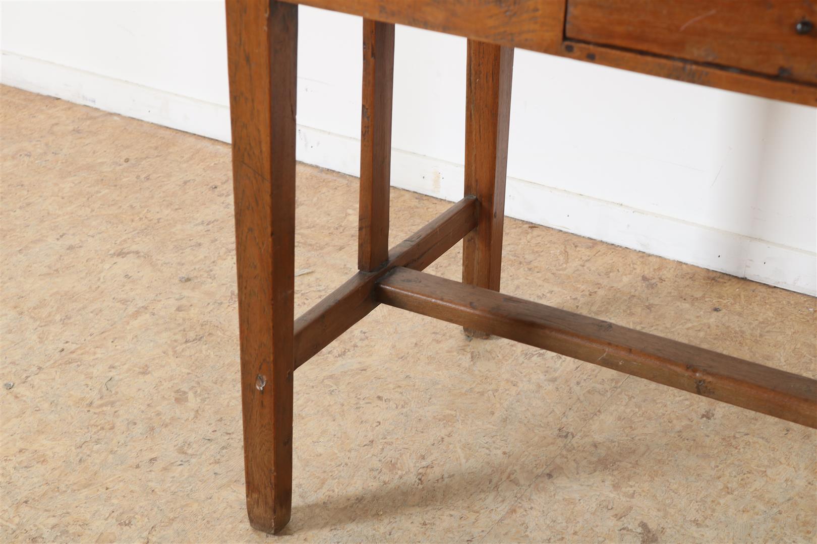 Teak kitchen table with drawer, resting block legs connected by rules, Indonesia, 68 x 103 x 57 cm. - Image 4 of 4