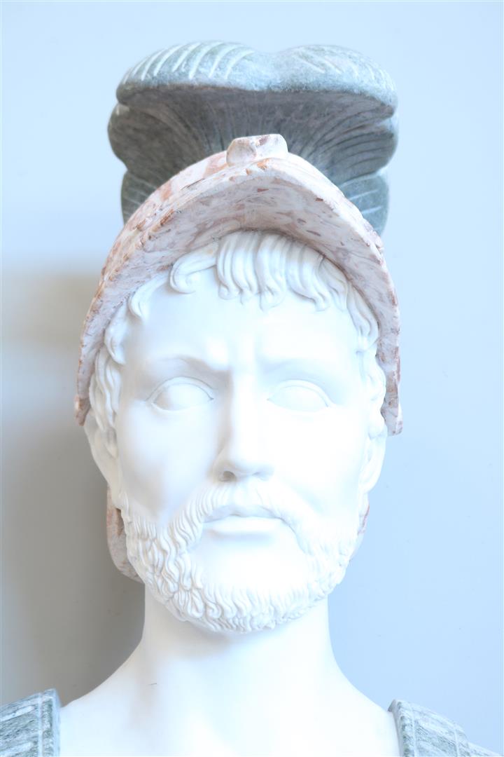 Marble bust of the war God Ares, height 80 cm. on wooden pedestal, height 103 cm. - Image 2 of 5