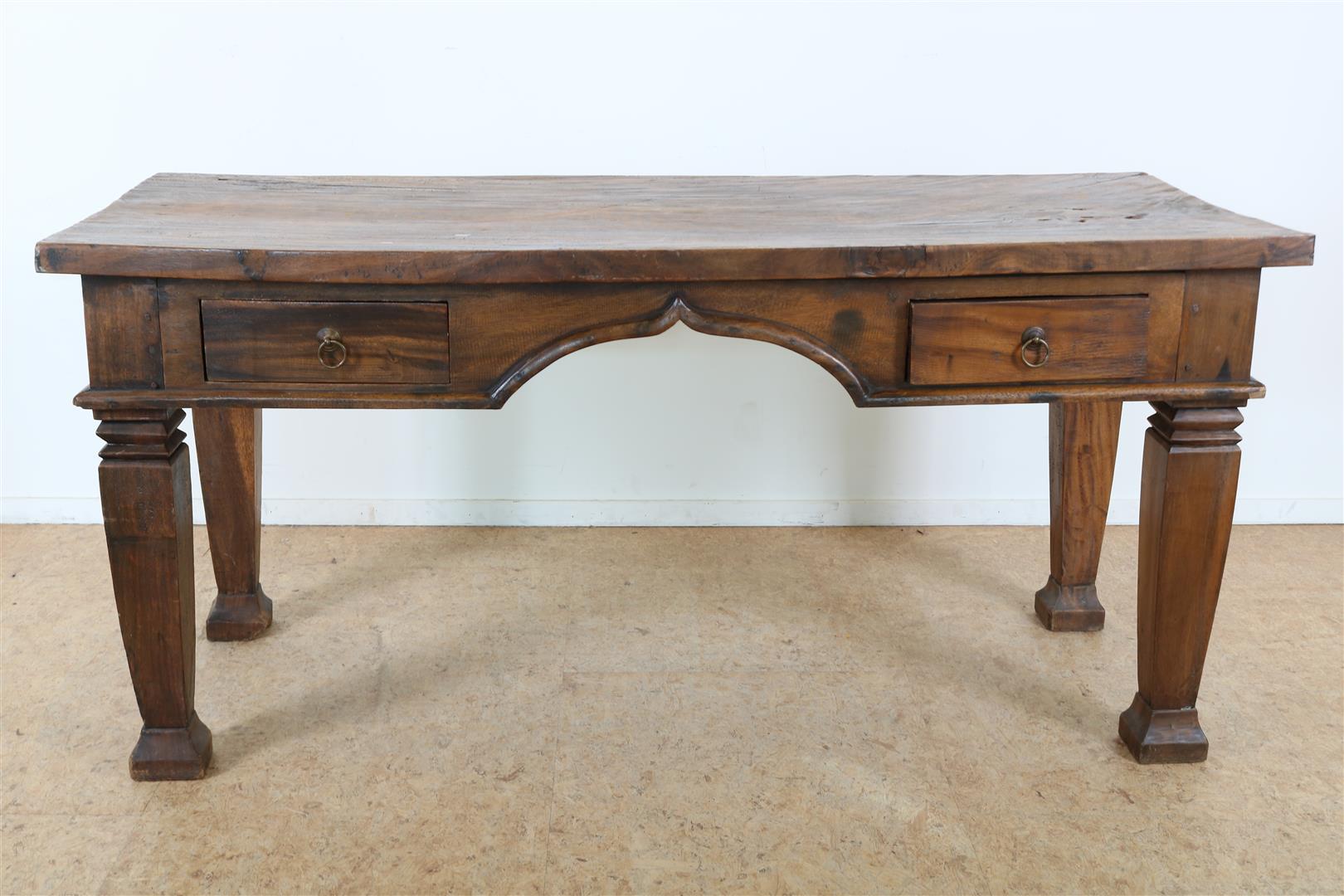 Teak table desk with 2 drawers on tapered legs, Indonesia, 83 x 175 x 73 cm.