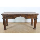 Teak table desk with 2 drawers on tapered legs, Indonesia, 83 x 175 x 73 cm.