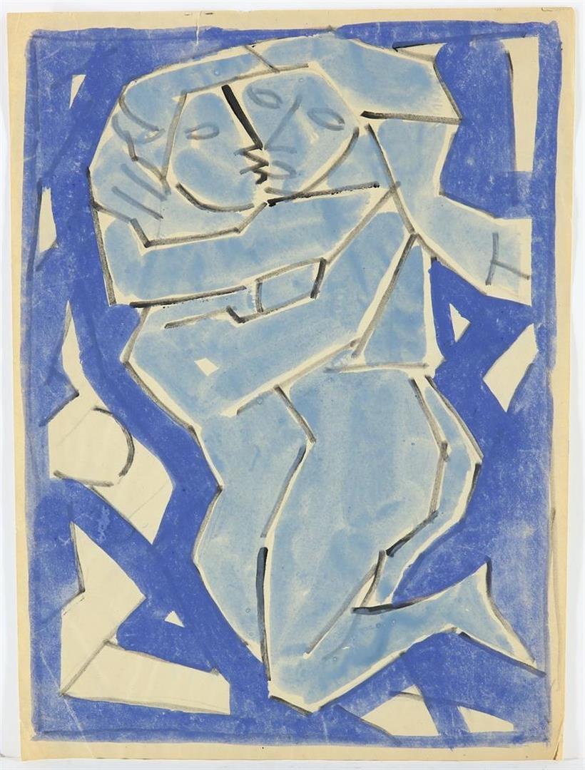 Christian de Moor (1899-1981) 'The Embrace', unsigned, watercolor 49 x 37 cm. Origin: family of - Image 2 of 3