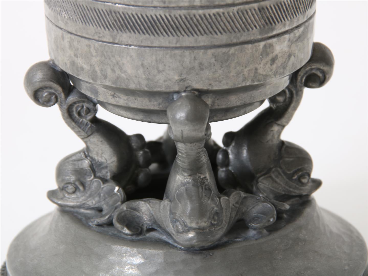 Lot of an Art Deco pewter vase on an openwork base, ashtray, candlestick and vase with Cockatoos, - Image 5 of 6