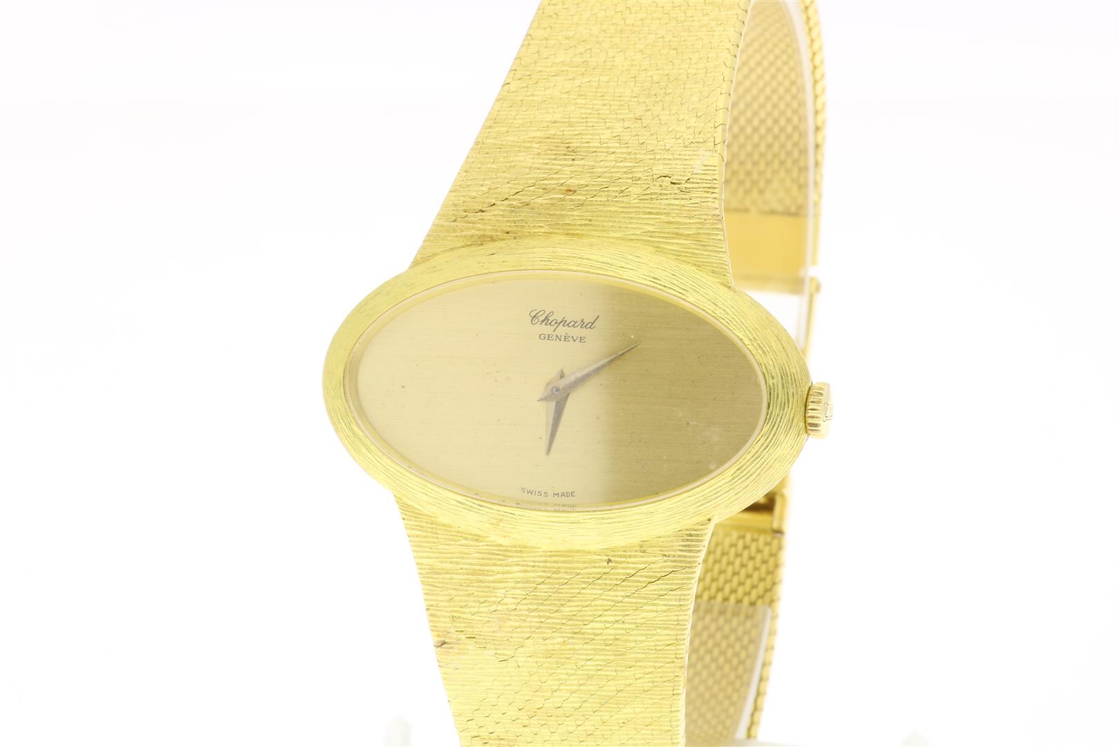 CHOPARD, gold ladies wristwatch on gold matted strap, grade 750/000, gross weight 82 grams. numbered