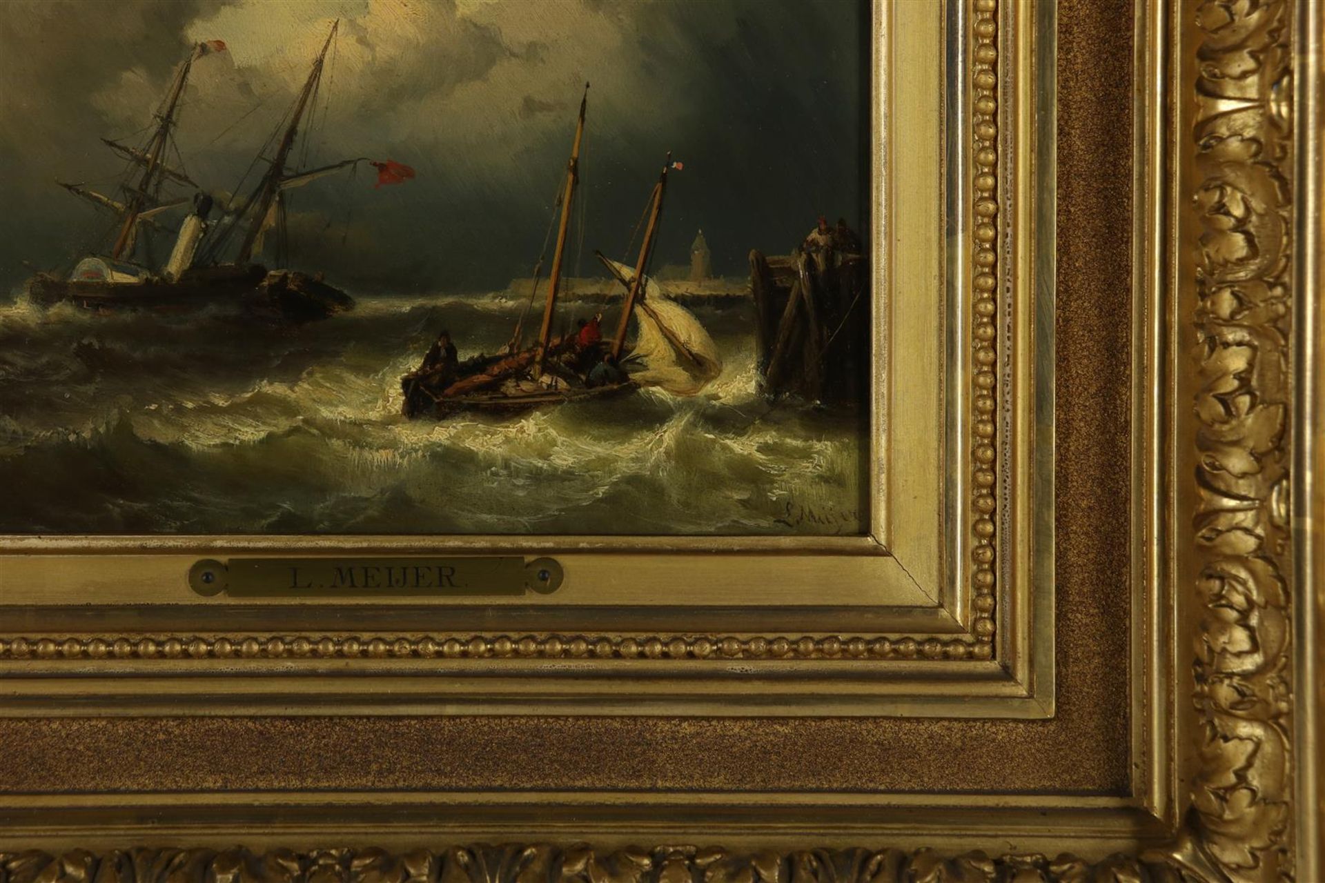 Louis Johan Hendrik Meijer (1838-1880) Seascape, signed lower right. Panel - Image 3 of 4