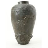 Bronze vase with relief decoration of birds above the sea, Japan, Meiji period (1868-1912), height