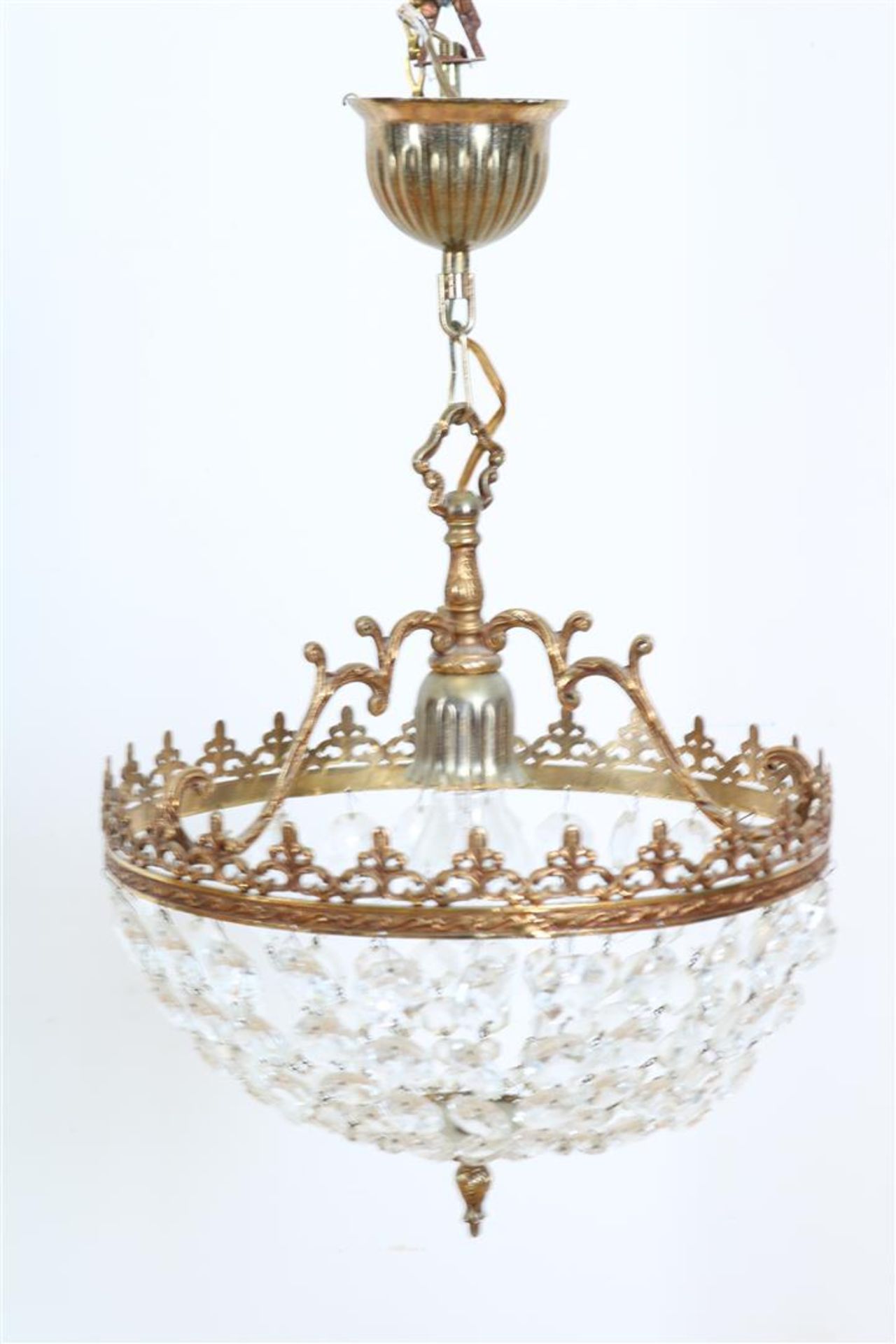 Chandelier with crystal drops.