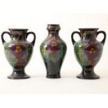 Three-piece gloss earthenware cabinet set, decorated with floral motifs, manufacturer: Ivora