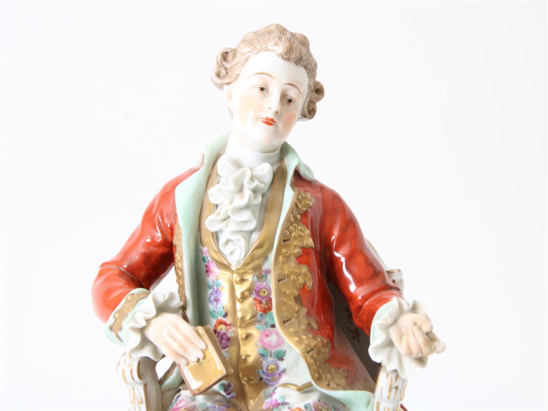 Porcelain sculpture of a seated 18th century gentleman in a chair, marked Sevres S, France 20th - Image 2 of 4