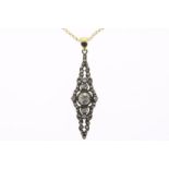 Yellow gold necklace with rose diamond set in silver, grade 585/000, gross weight [..] grams, length
