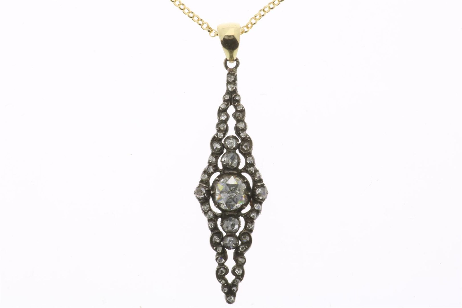 Yellow gold necklace with rose diamond set in silver, grade 585/000, gross weight [..] grams, length