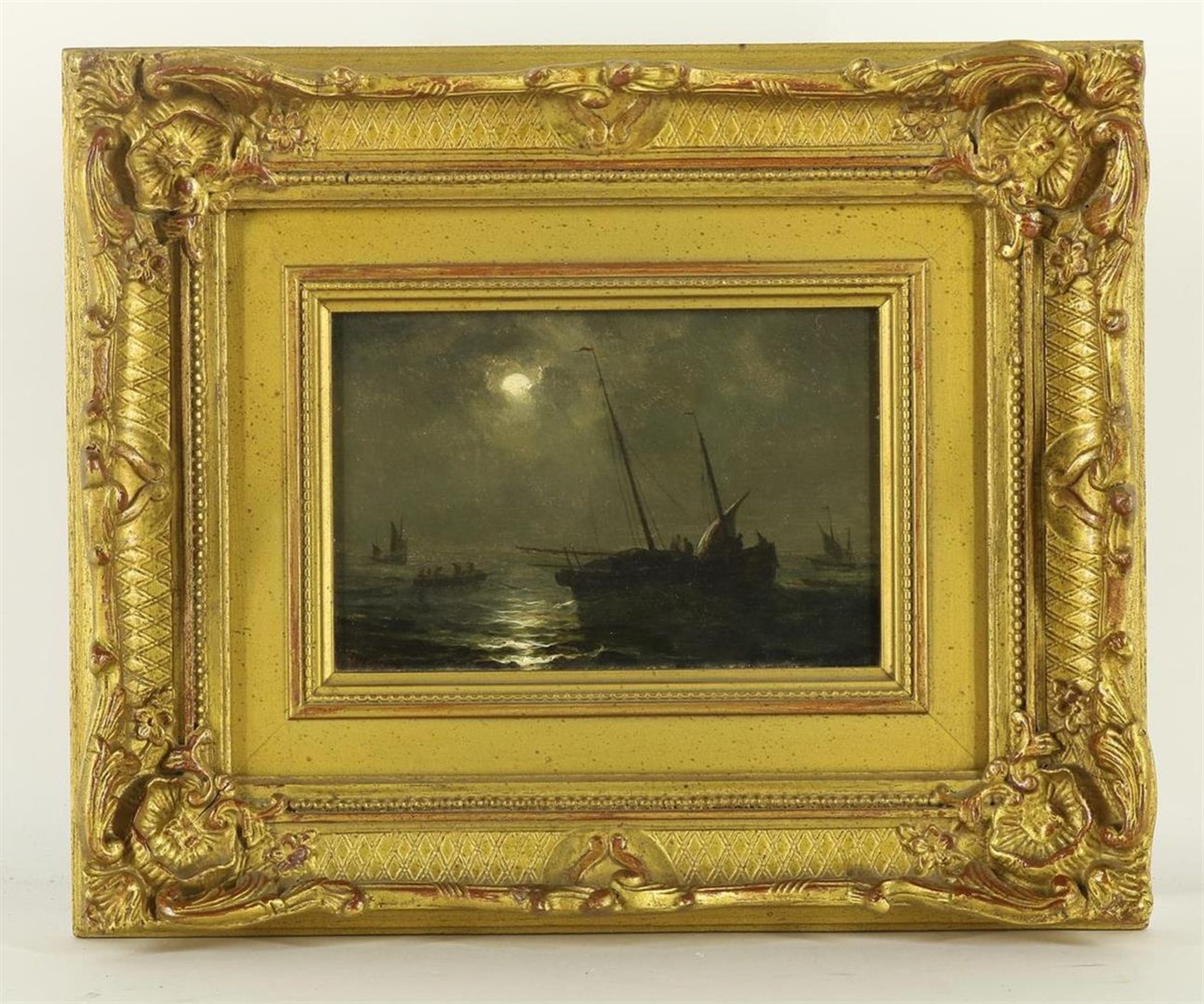 Henriette Herminie Gudin (1825-1892) Ships by moonlight, signed bottom left., panel 9 x 14 cm. - Image 2 of 4
