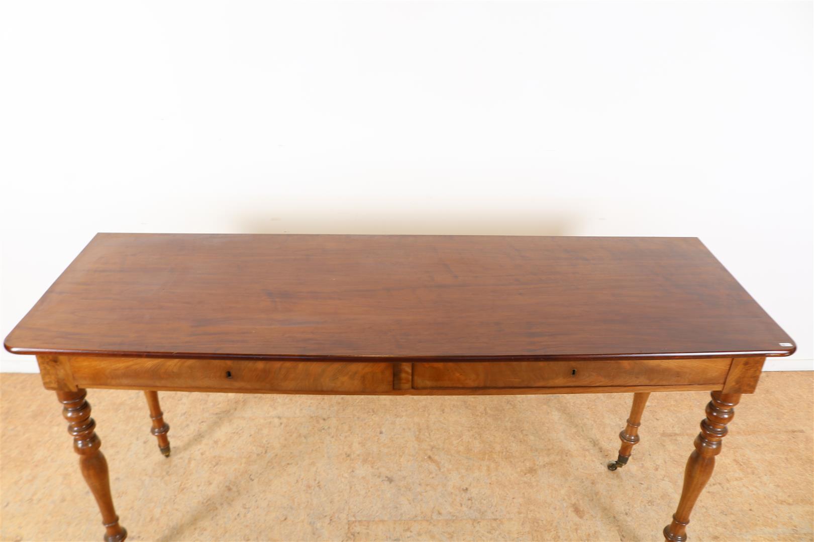 Mahogany Victorian console table with 2 drawers on turned legs with brass wheels, England ca. - Image 2 of 4