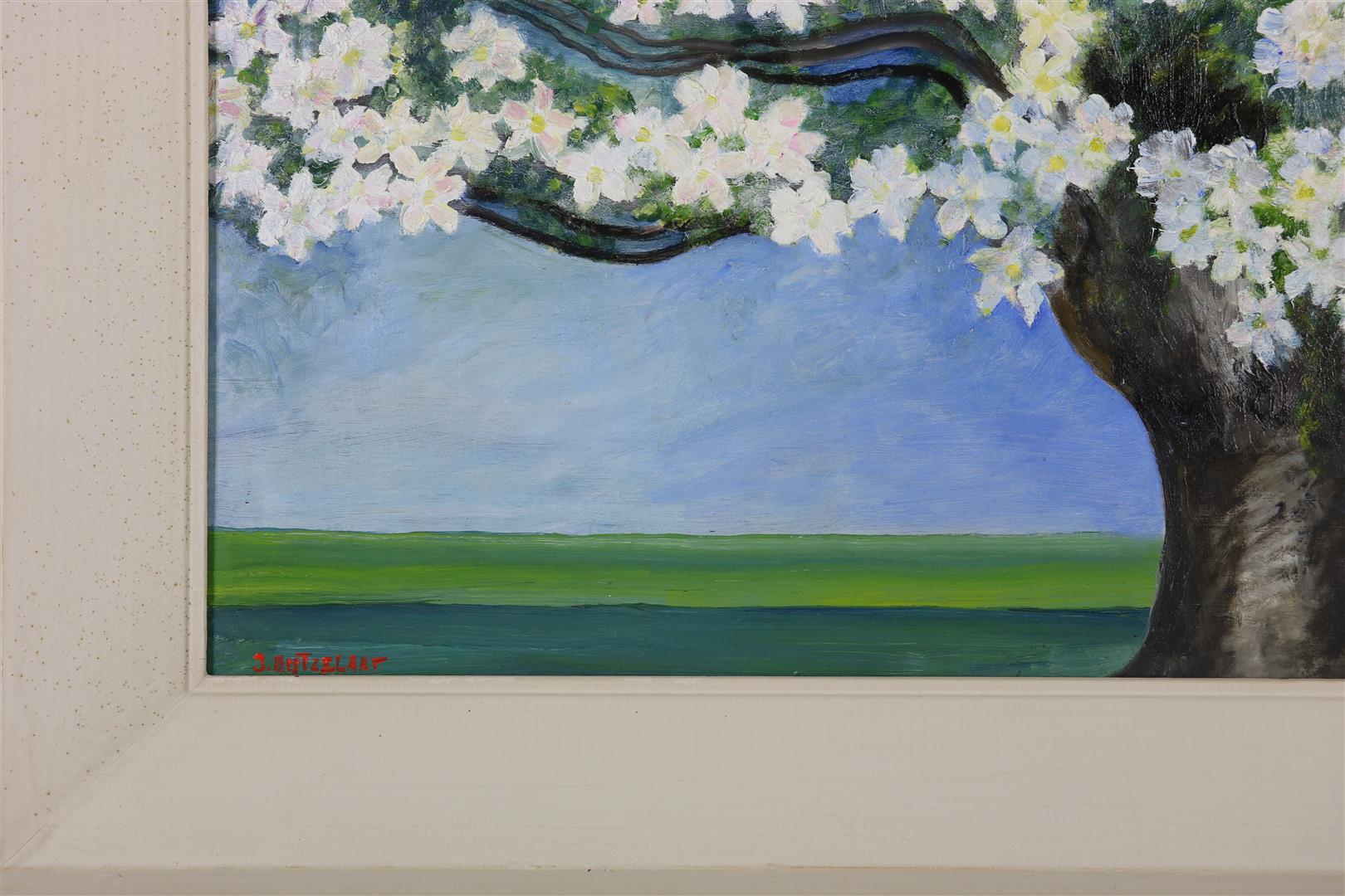 Hans Butzelaar (1945-) Blossom tree, signed lower right. Oil on panel 76 x 97 cm - Image 3 of 4