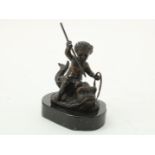 Bronze sculpture of Poseidon on sea monster and marble base, 14 x 10 x 8 cm.