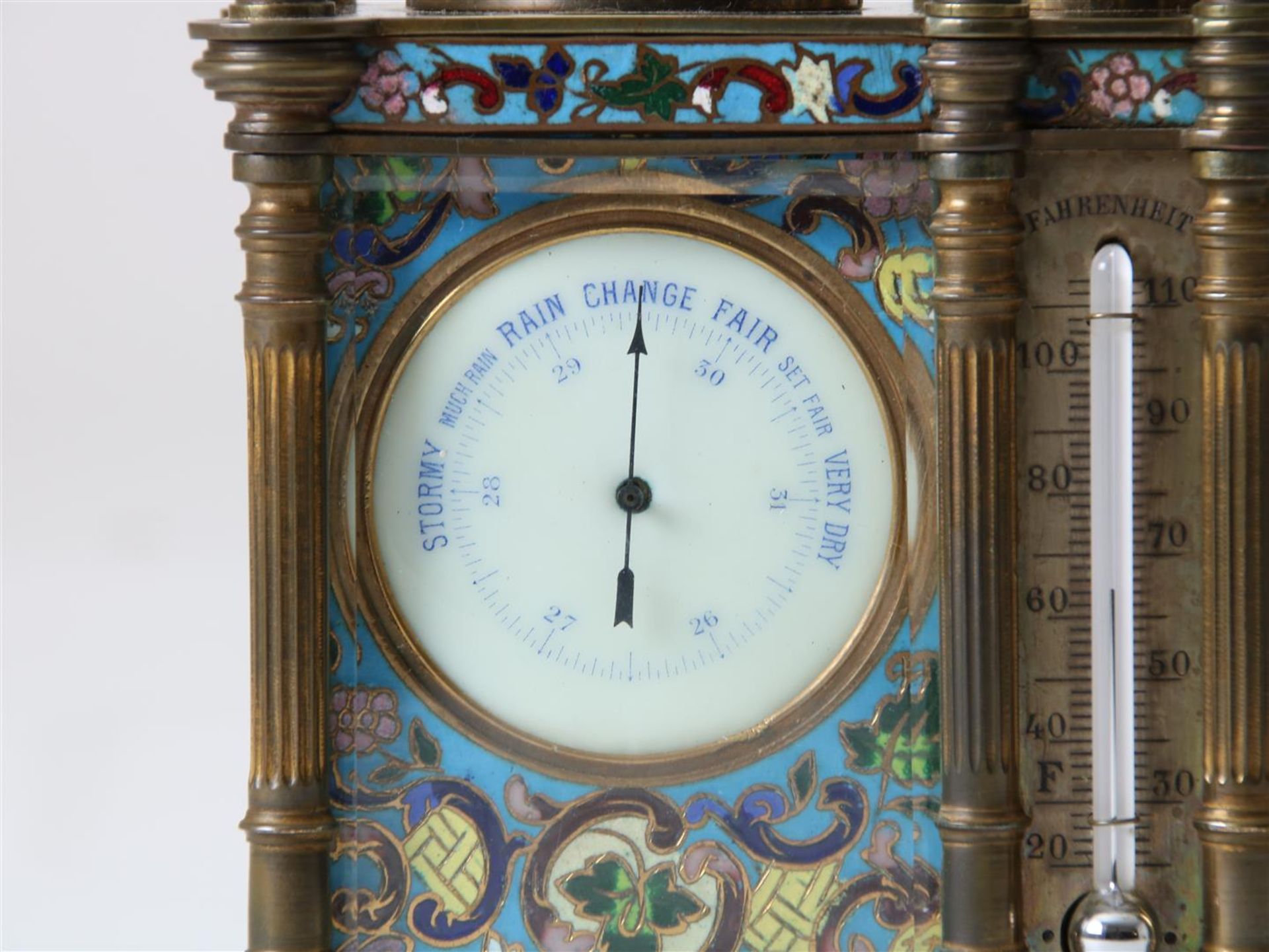 Gilt brass double 'compendium' travel clock, equipped with enamel dials with Roman numerals, - Image 3 of 8