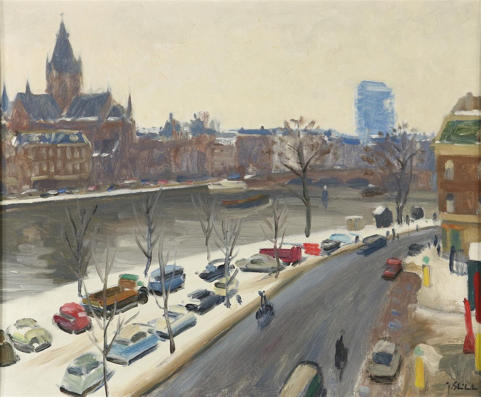 Joop Stierhout (1911-1997) Weesperzijde in Amsterdam, signed bottom right and verso on a retail
