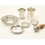 Lot of various silver, including children's cup, bottle stopper and salt cellars with crystal, gross