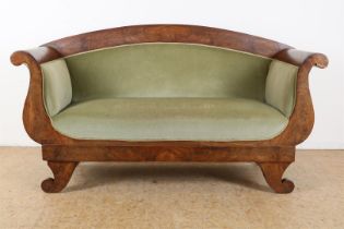 Mahogany Empire sofa in green velvet