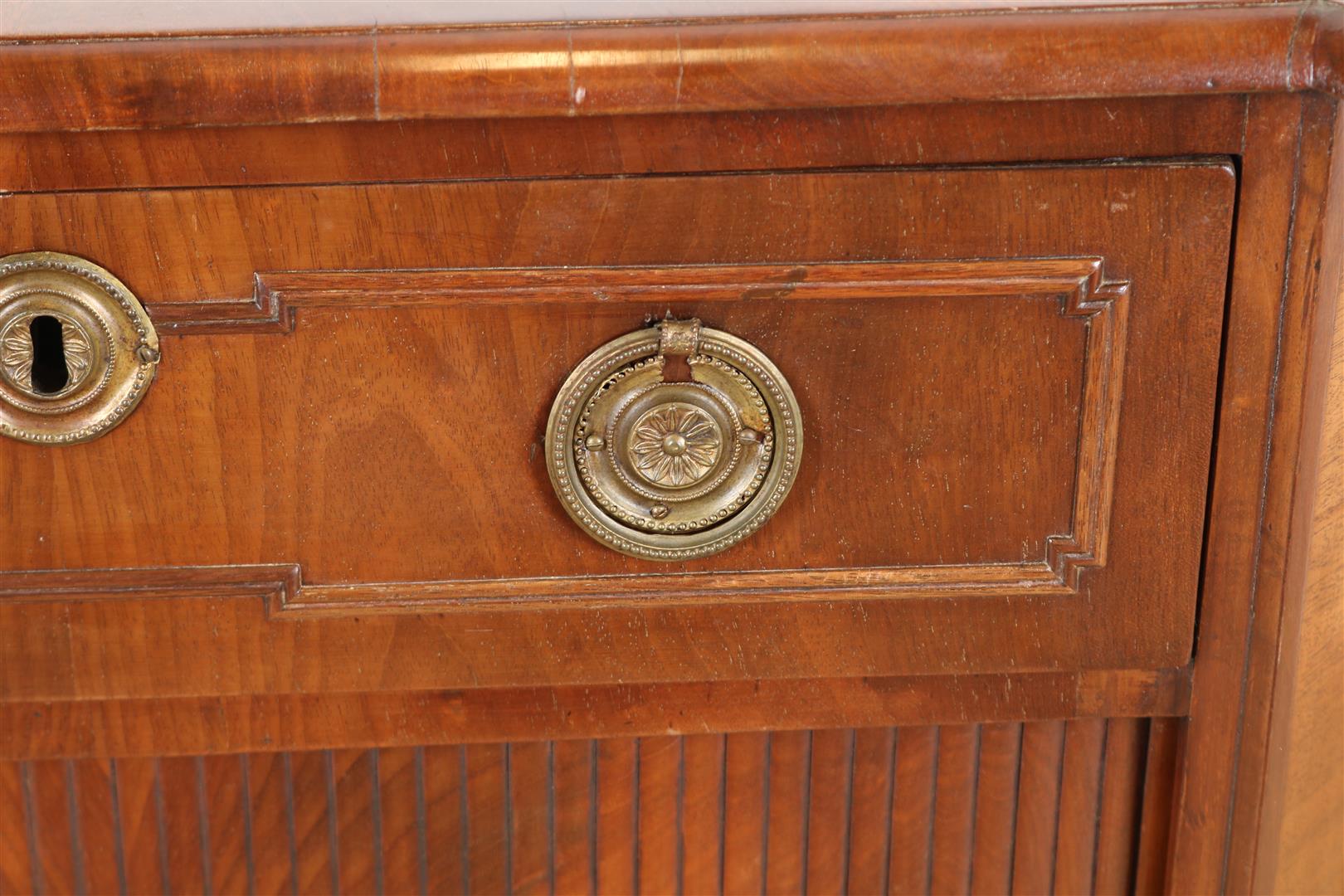 Mahogany Louis XVI pinant cabinet with sloping sides, roller door front and drawer, Holland ca. - Image 3 of 6
