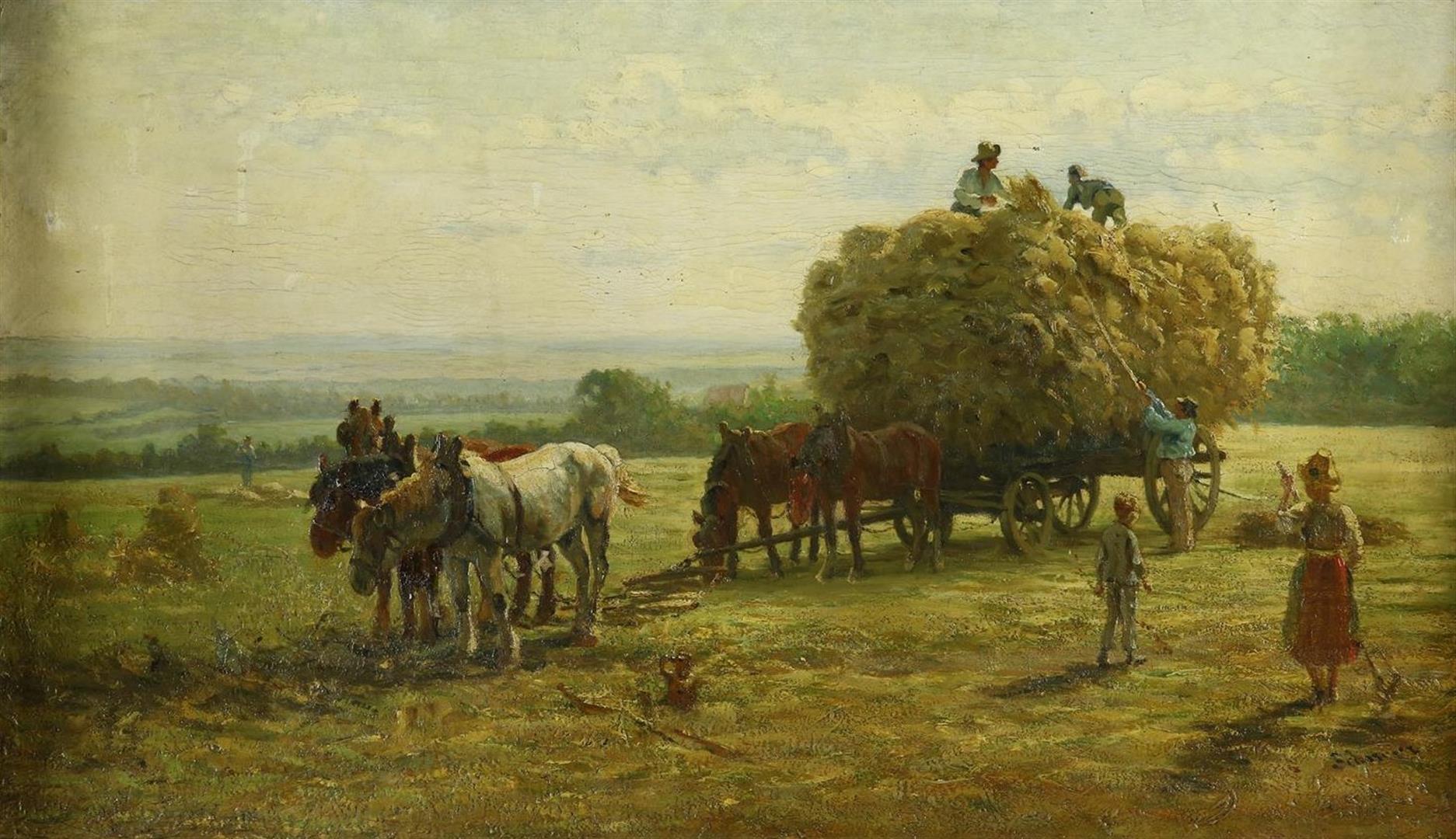 Cornelis Albertus Johannes Schermer (1824-1915) Loading the hay wagon, signed lower right. Oil on