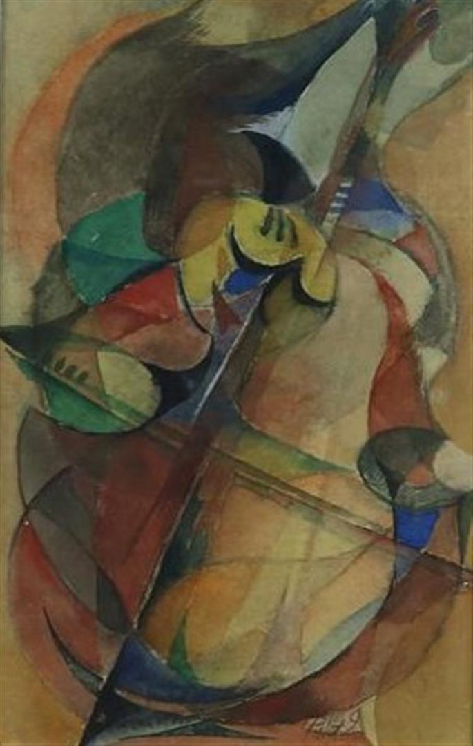 Pieter Defesche (1921-1998) Cello player, signed and dated '49 lower right, watercolor 26 x 17 cm.