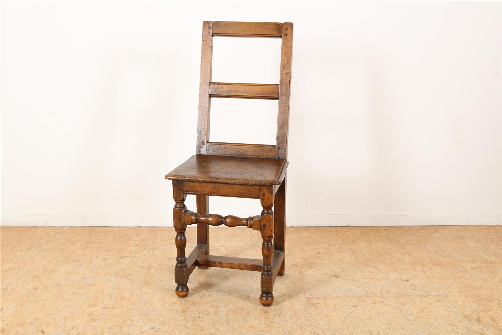 Walnut chair, with H-shaped rail and straight backrest, probably Southern Europe, 18th century,