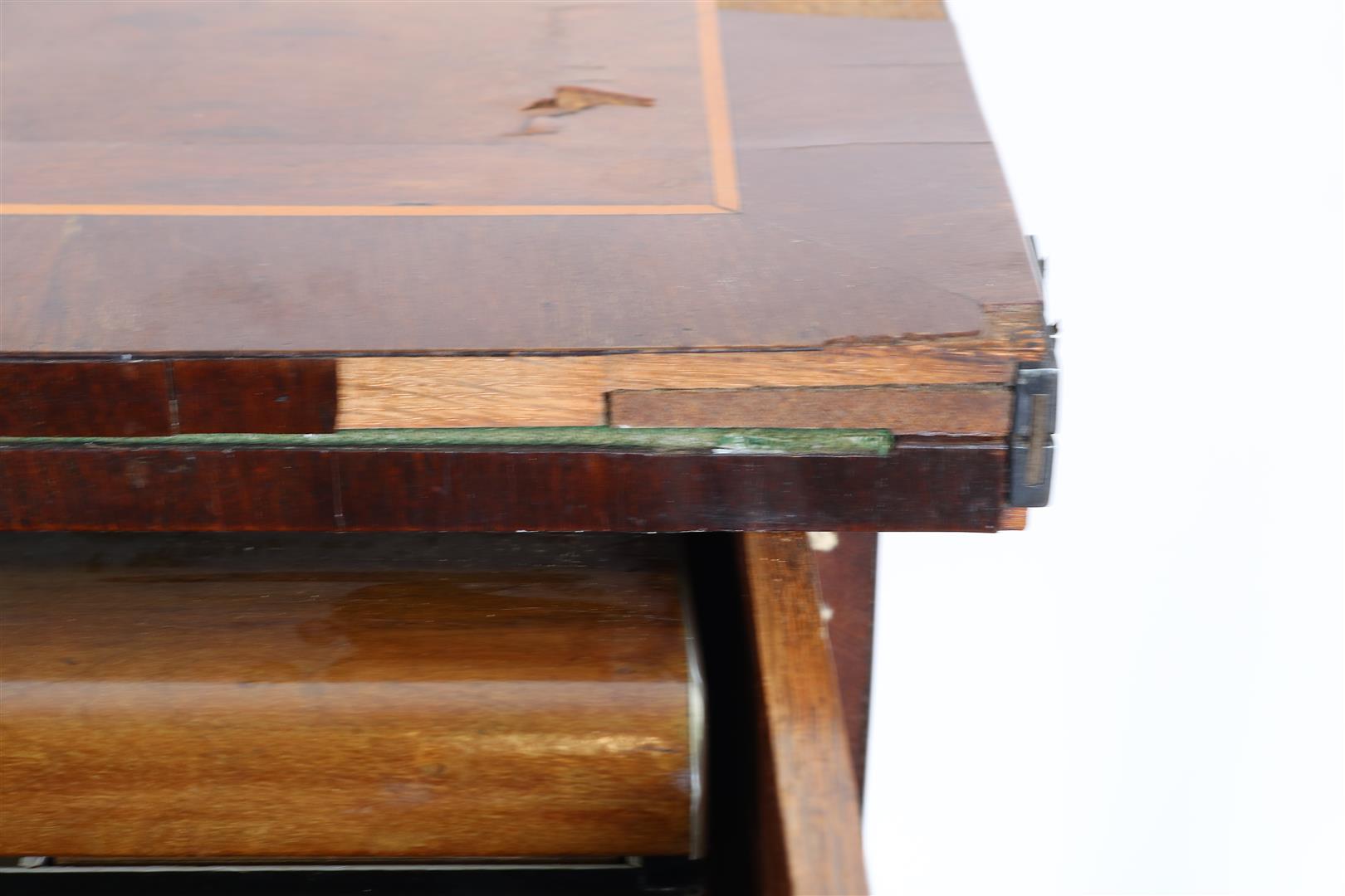 Mahogany Queen Anne style game table with green felt inlaid top on saber legs, 19th century, 74 x 70 - Image 5 of 5