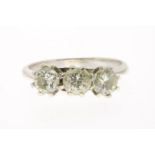 White gold ring set with 3 brilliant cut diamonds approx. 1.00 crt. Measured set, content 750/000,