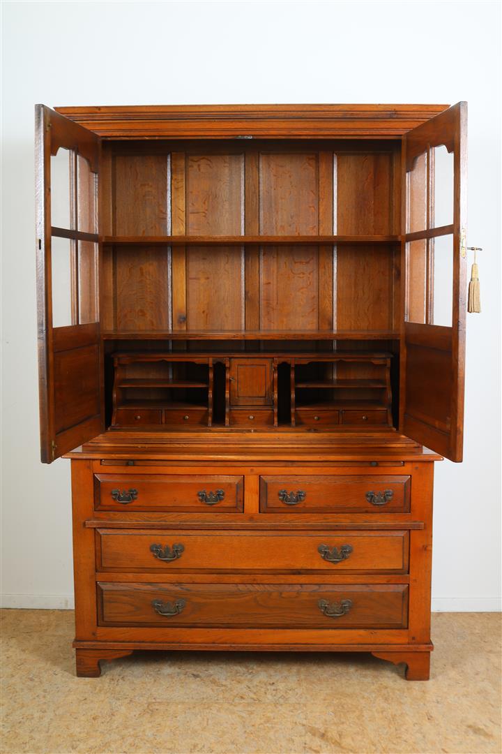 Oak Schuitema bookcase with 2 glass doors, extendable writing area on 4 drawers, model Castle - Image 2 of 7