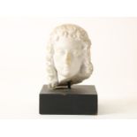 Marble bust of goddess, mounted on wooden base, height 25 cm.