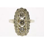 White gold princess ring, set with old cut diamonds, grade 585/000, gross weight 4.00 grams, size