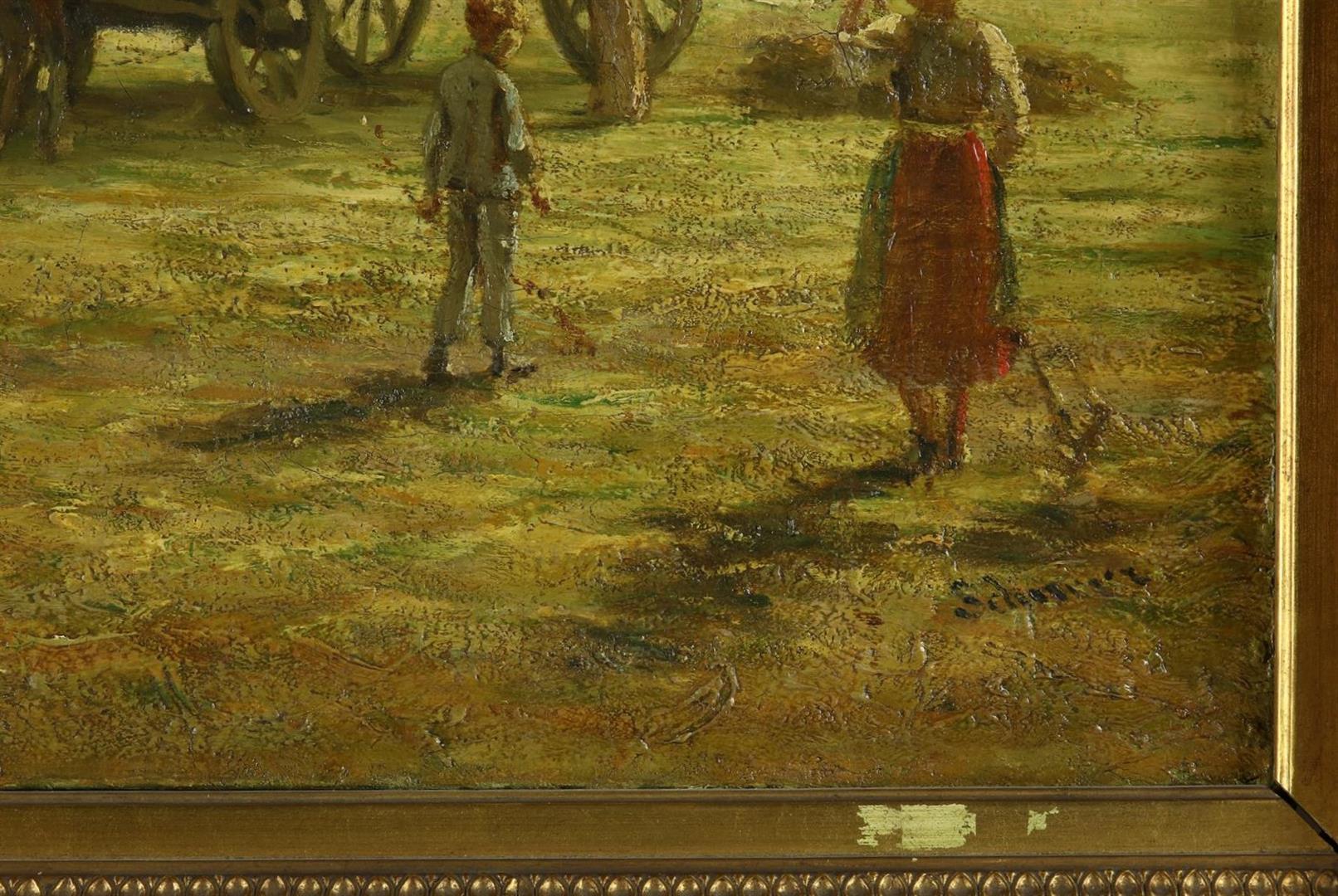 Cornelis Albertus Johannes Schermer (1824-1915) Loading the hay wagon, signed lower right. Oil on - Image 3 of 5
