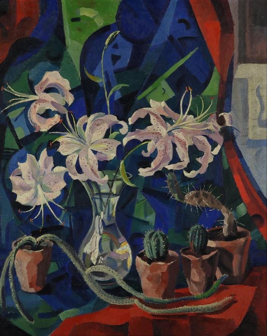 Herman Bieling (1887-1964) Flower still life with lilies and cacti, signed and dated bottom right "