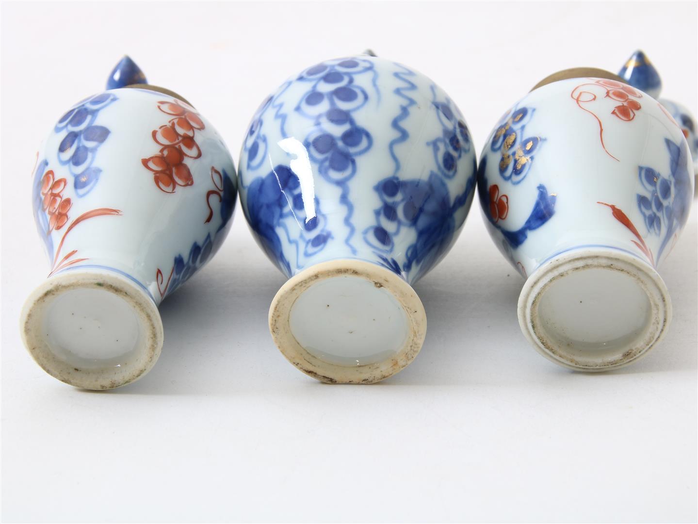 Set of porcelain miniature lidded vases with floral decor, height 10 cm. (edge restored and lids - Image 10 of 10