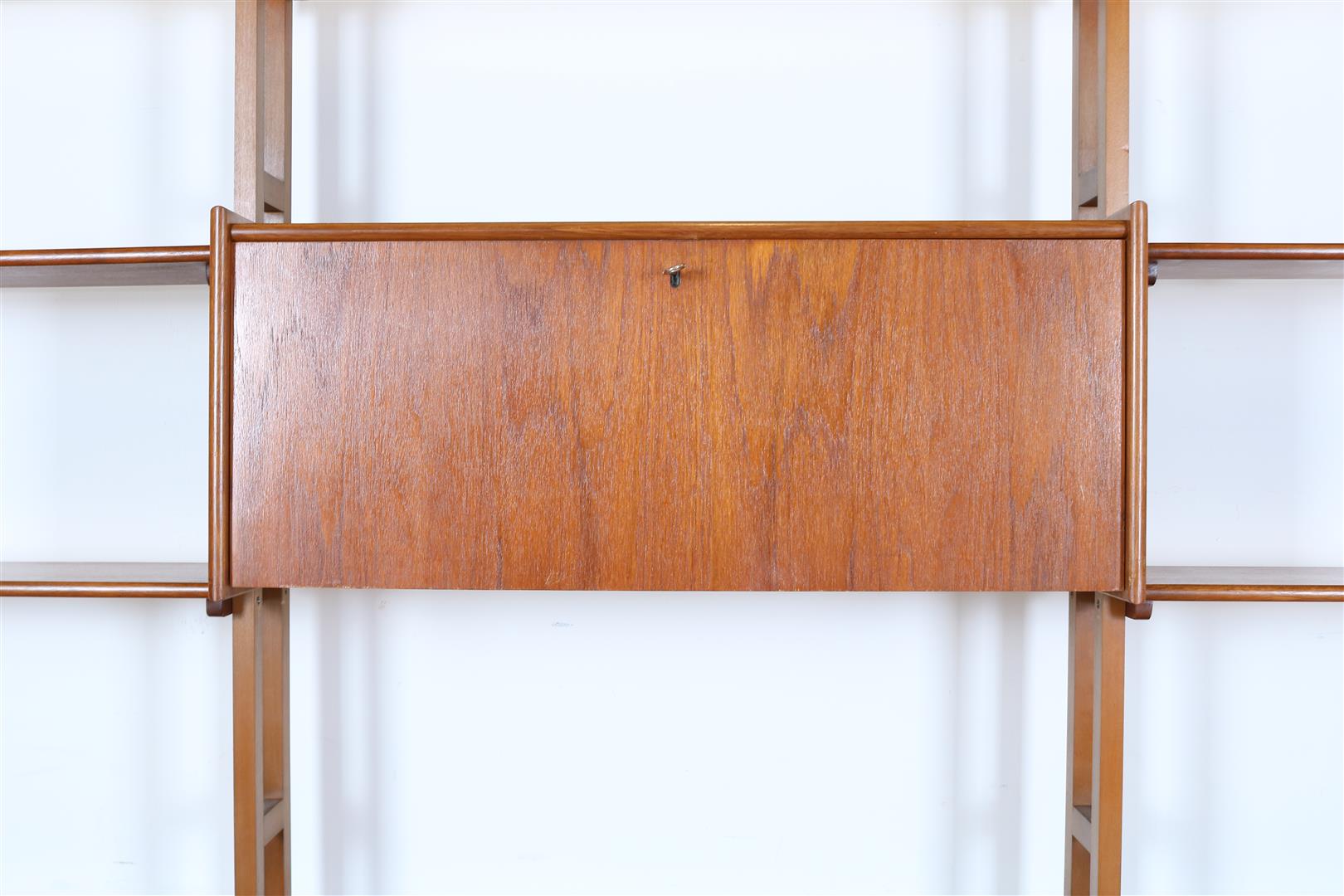 Teak vintage open bookcase with flap door, Denmark 1960s, 189 x 280 x 35 cm. - Image 2 of 4