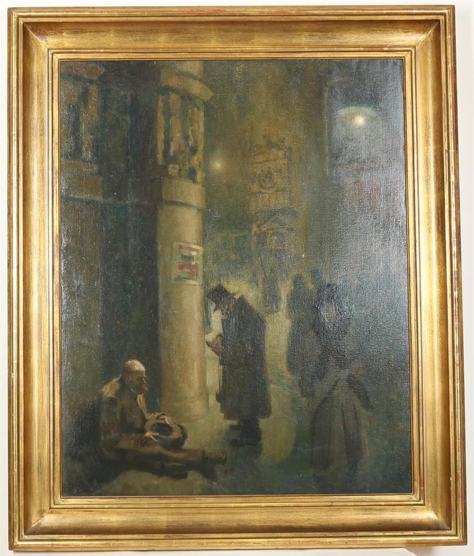 Prague at night, with an elegant lady in the foreground, unclearly signed and dated bottom right, - Image 2 of 4