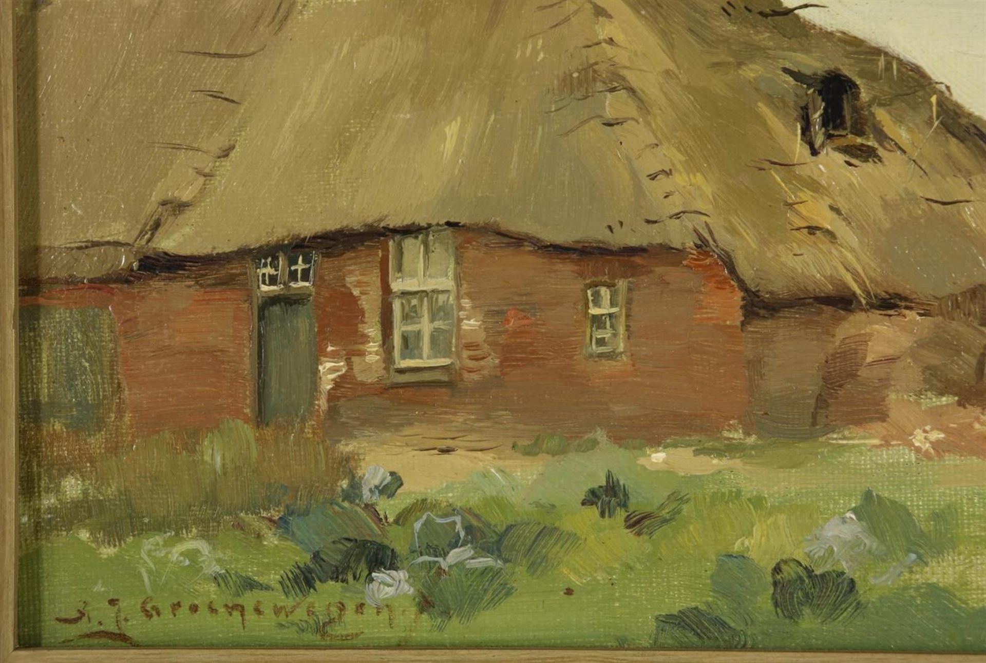 Adrianus Johannes Groenewegen (1874-1963) Farm, signed bottom left, oil on plywood panel, 16 x 24. - Image 4 of 4