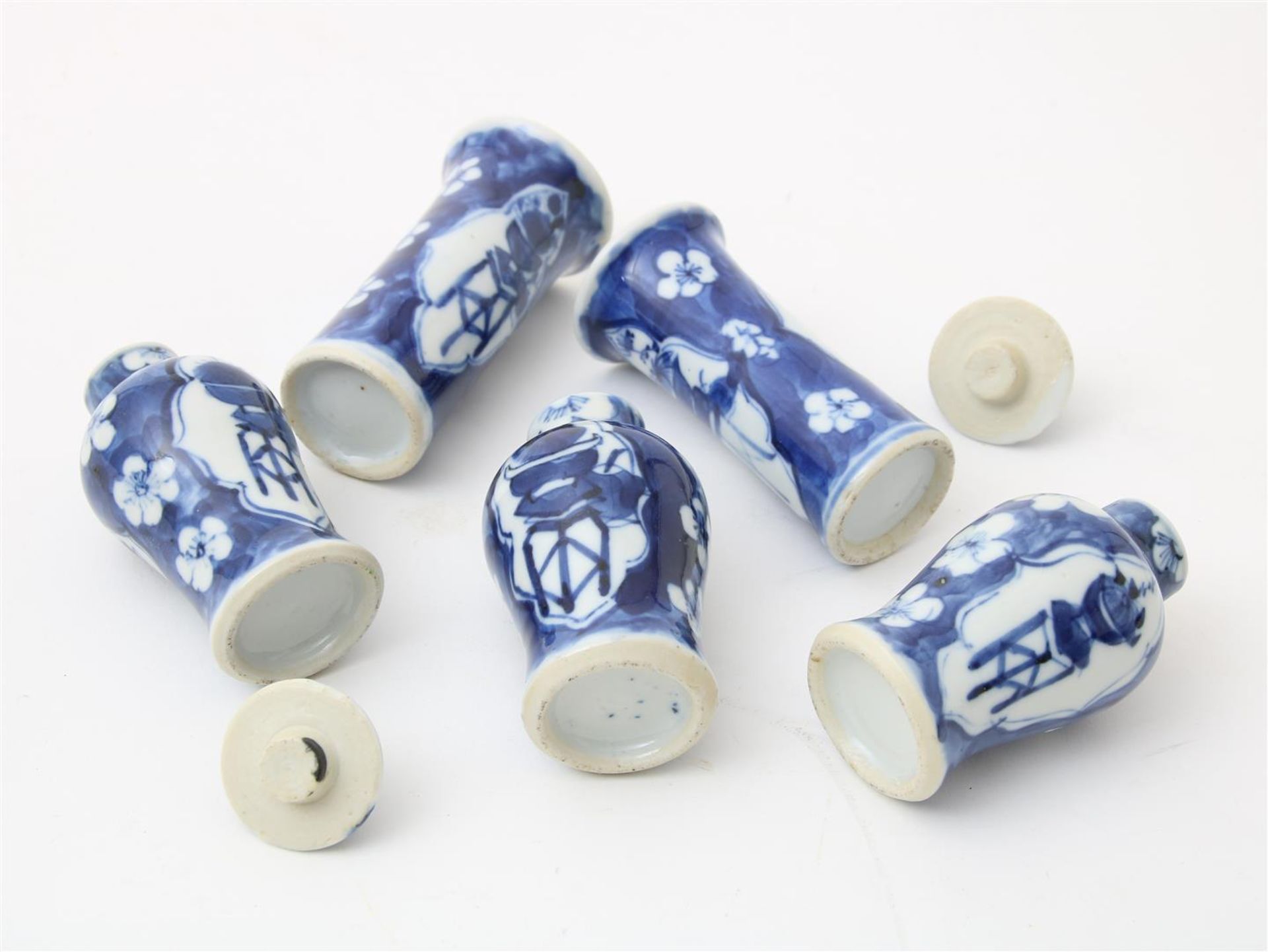 Porcelain miniature cupboard set, lidded vases and 2 tube vases decorated with cracked ice decor and - Image 4 of 4