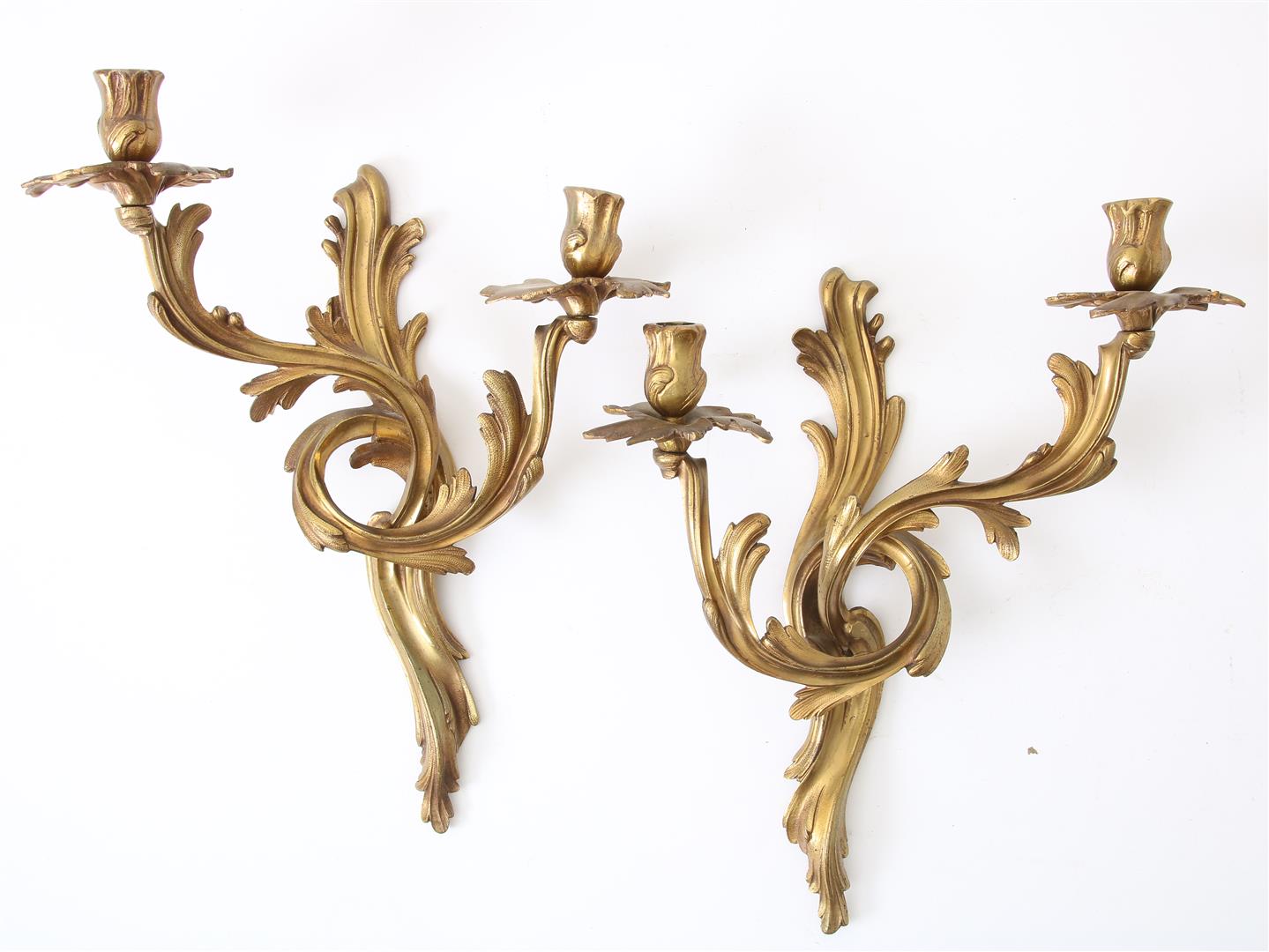 Set of gilt bronze Louis XV style wall appliques, height 42 cm.