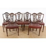 Series of 6 mahogany Hepplewhite style chairs with shield-shaped backrest made of wheat sheaves
