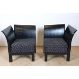 Set of black wooden club chair with silk cushions, Thonet 1980s, (marked on the bottom of the