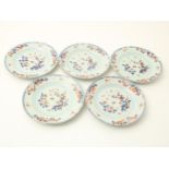 Series of 5 porcelain Qianlong plates with a decor of flowering prunes, China 18th century, diameter