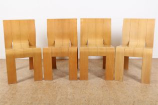 Four curved plywood chairs