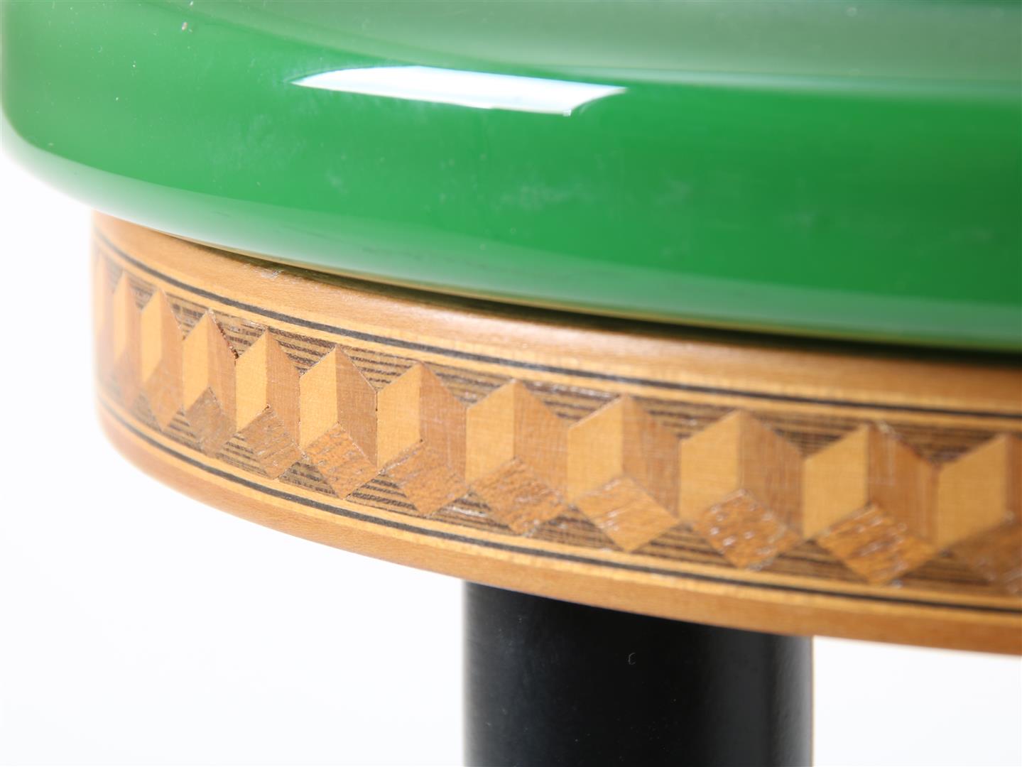 Table lamp on wooden base with green glass shade, manufacturer Tembe Leuchten, 1980s, height - Image 3 of 4