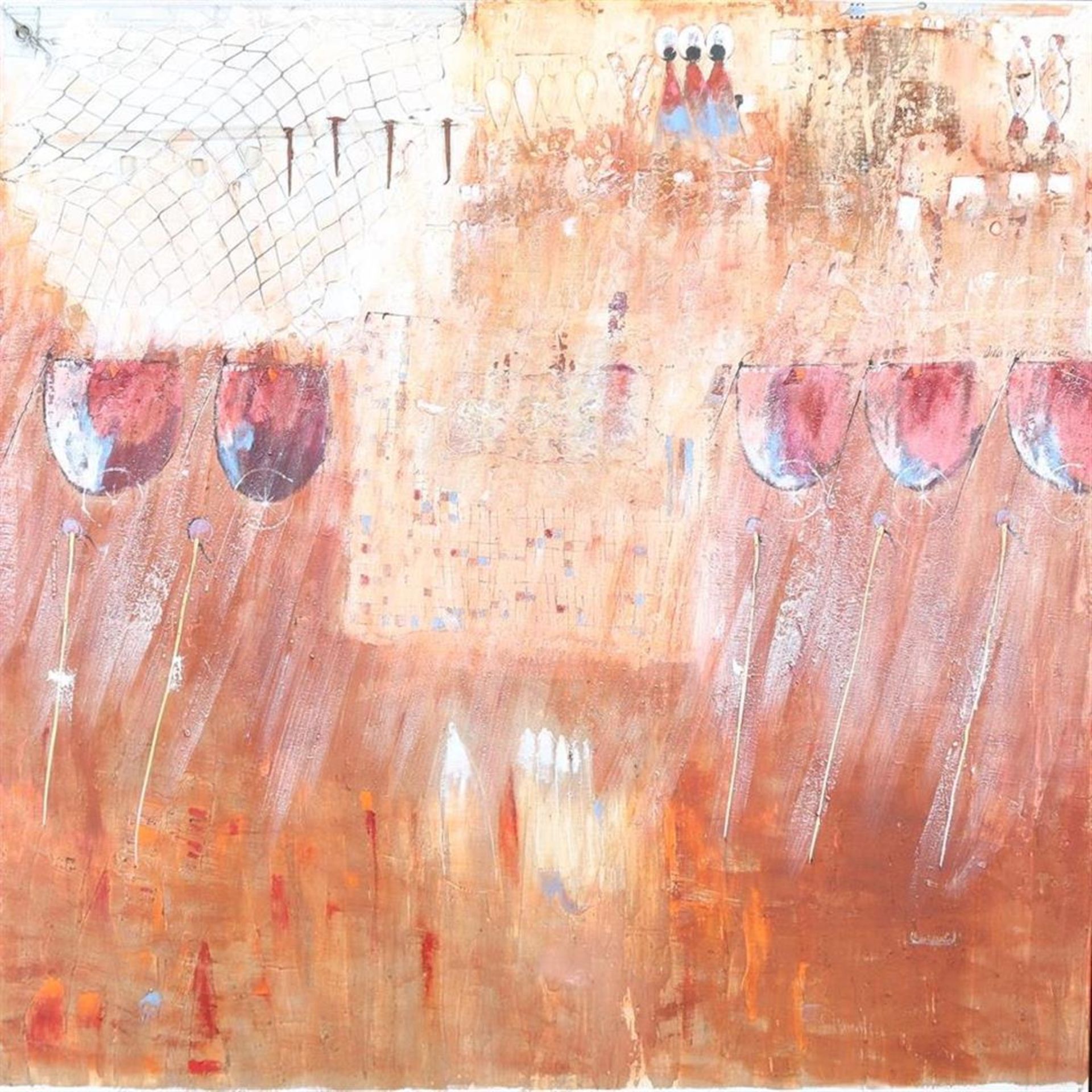 Antonio Poioumen (1946-) 'From Egypt', signed top right, mixed media on canvas 220 x 220 cm.
