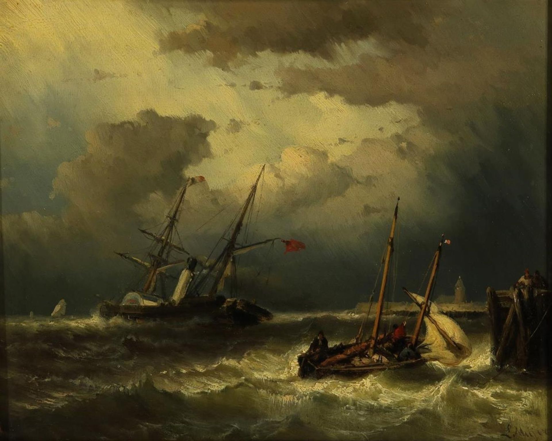 Louis Johan Hendrik Meijer (1838-1880) Seascape, signed lower right. Panel