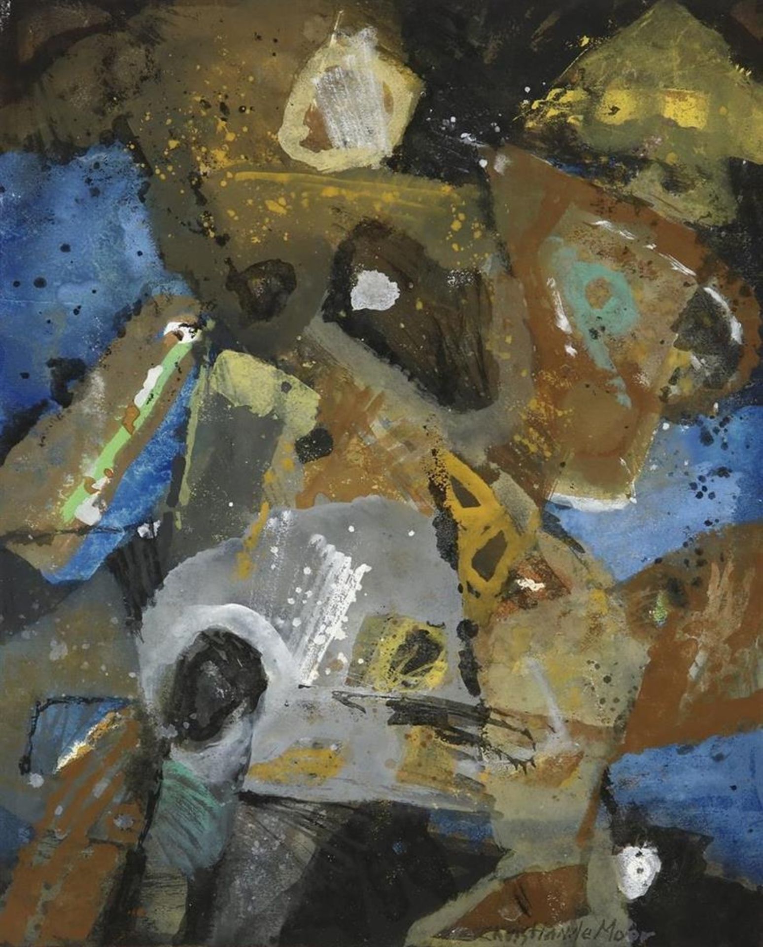 Christian de Moor (1899-1981) Abstract, signed lower right. Gouache on paper mounted on cardboard,