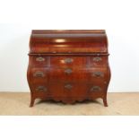 Mahogany Louis XVI cylinder desk with internal interior of various drawers and door inlaid with