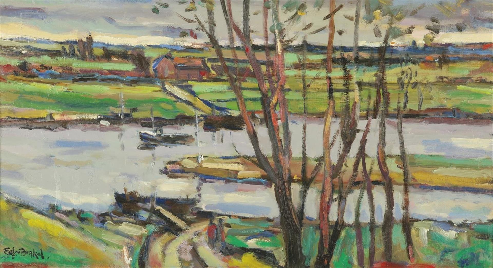 Eef van Brakel (1930-2014) View of Driel, signed lower left. Canvas 35 x 60 cm.