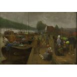 Herman Heijenbrock (1871-1948) Loading and unloading vegetables along the canal, signed lower right,